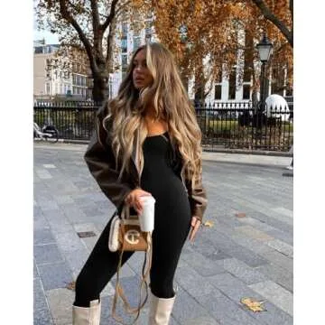 LAGSHIAN Women's Sexy Bodycon Long Sleeve Scoop Neck One Piece Jumpsuit Romper Black