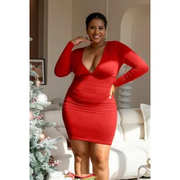 GOBLES Sexy Long Sleeve Ruched Mini Dress for Women