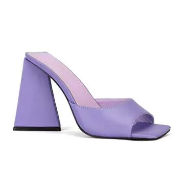 keleimusi Women's Trendy Square Toe Block Heel Dress Mules with Wide Strap