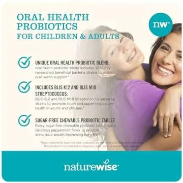 NatureWise Oral Probiotics for Teeth & Gums & Fresh Breath* - Chewable Sugar-Free Mint Tablet - Dental Support for Kids & Adults w/ BLIS K12 & M18 - Non-GMO - 50 Count[50-Day Supply]