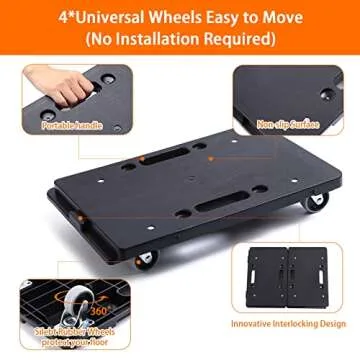 Kavlium Furniture Dolly,Furniture Movers Dollys with Wheels,16in-11in 500lbs Capacity,Moving Dolly 4 Wheels Heavy Duty,4 Wheels Small Flat Dolly, 2 Pack, Black