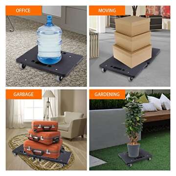 Kavlium Furniture Dolly,Furniture Movers Dollys with Wheels,16in-11in 500lbs Capacity,Moving Dolly 4 Wheels Heavy Duty,4 Wheels Small Flat Dolly, 2 Pack, Black