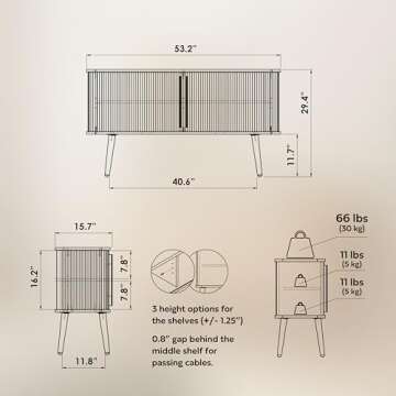 WERMO 53'' Blue Cabinet with Doors and Shelves - Credenza, Modern Media Console Table with Storage, Blue Sideboard Storage Accent Cabinet for Living Room, Office, Entryway and Bedroom (Oak)