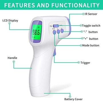 Touchless Forehead Thermometer for Adults Kids Fast Accurate