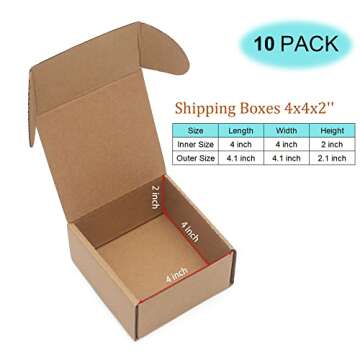 10 Pack Small Shipping Boxes 4x4x2'' Corrugated Small Cardboard Boxes for Shipping, Recyclable Packa...