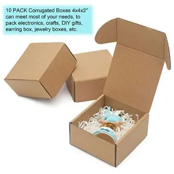 10 Pack Small Shipping Boxes 4x4x2'' Corrugated Small Cardboard Boxes for Shipping, Recyclable Packaging Boxes for Small Business, Mailer, Gift Packing, Crafts Packing, Jewelry Boxes Shipping, Brown