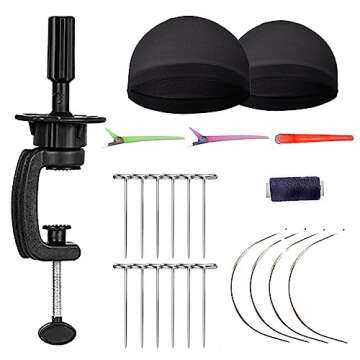 GEX 20"-24" Canvas Cork Wig Block Mannequin Head for Wig Making Drying Styling Display with Table C Clamp Stand Holder (Black 21.5")