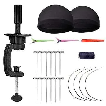 GEX 20"-24" Canvas Cork Wig Block Mannequin Head for Wig Making Drying Styling Display with Table C Clamp Stand Holder (Black 21.5")