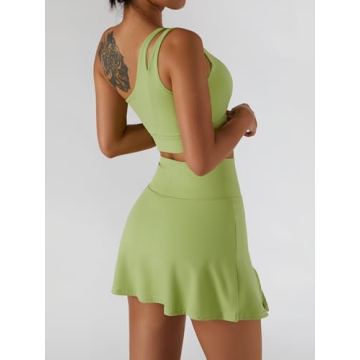 High Waist Tennis Skirt Set with One Shoulder Sports Bra
