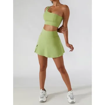 High Waist Tennis Skirt Set with One Shoulder Sports Bra