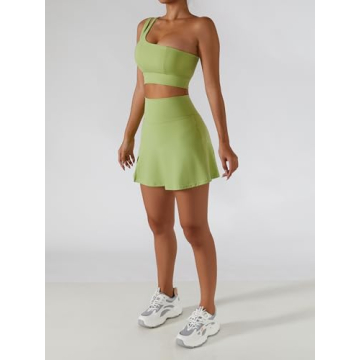 High Waist Tennis Skirt Set with One Shoulder Sports Bra