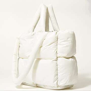 Puffer Tote Bag for Women Quilted Puffy Handbag Light Winter Down Cotton Padded Shoulder Bag Down Padding Tote Bag with Inner Zip Pocket