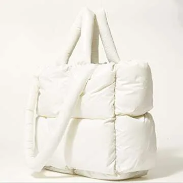 Puffer Tote Bag for Women Quilted Puffy Handbag Light Winter Down Cotton Padded Shoulder Bag Down Padding Tote Bag with Inner Zip Pocket