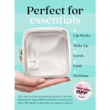 Embla Clear Cosmetic Bag Makeup Case, Clear Zipper Make Up Pouch and Toiletry Travel Tote, Cute Skincare Pouches for Women Girls, Preppy Purse Cosmetic Organizer, Mini Makeup Bags, White