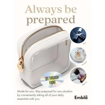 Embla Clear Cosmetic Bag Makeup Case, Clear Zipper Make Up Pouch and Toiletry Travel Tote, Cute Skincare Pouches for Women Girls, Preppy Purse Cosmetic Organizer, Mini Makeup Bags, White