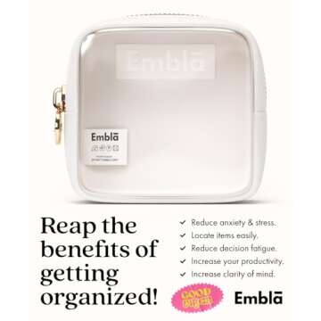 Embla Clear Cosmetic Bag Makeup Case, Clear Zipper Make Up Pouch and Toiletry Travel Tote, Cute Skincare Pouches for Women Girls, Preppy Purse Cosmetic Organizer, Mini Makeup Bags, White