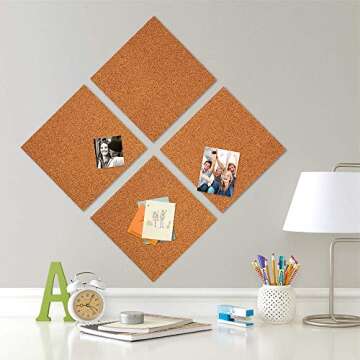 Quartet Cork Tiles, Cork Board, 12" x 12", Bulletin Boards, Natural, 8 Count (108)