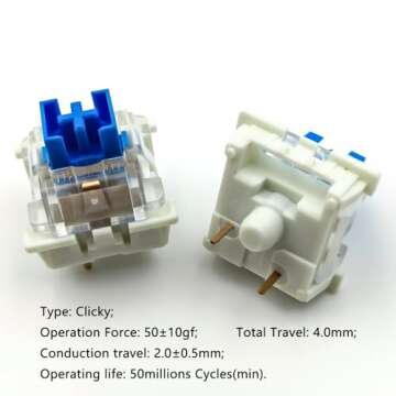 Zjmehty Outemu(Gaote) Blue Switches for MX Mechanical Gaming Keyboard,3-Pin 50gf Clicky/RGB/DIY Repl...
