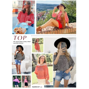 BLENCOT Women's Chiffon Off Shoulder Top Floral Print