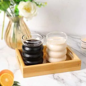 INFTYLE Ribbed Drinking Glasses with Straws, Set of 4, 300ml Iced Coffee Glases, Wave Tumblers, Water and Cocktail Glasses, Gift with Brush