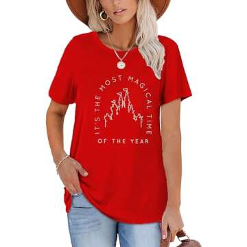 Merry Christmas Shirt Women Xmas Lights Castle Graphic Tops Tee Casual Short Sleeve Holiday T Shirt (P10,M)