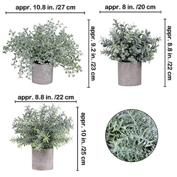 Mini Potted Plants Set - Faux Eucalyptus Boxwood Rosemary