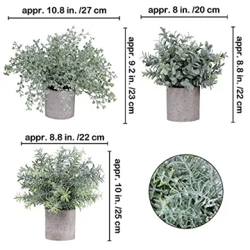 Mini Potted Plants Set - Faux Eucalyptus Boxwood Rosemary