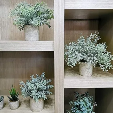 Mini Potted Plants Set - Faux Eucalyptus Boxwood Rosemary