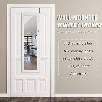 FDW Jewelry Cabinet 47.3" H Wall/Door Mounted Lockable Jewelry Armoire Organizer with Mirror With 2 ...