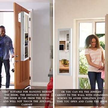 FDW Jewelry Cabinet 47.3" H Wall/Door Mounted Lockable Jewelry Armoire Organizer with Mirror With 2 Drawers 6 Shelves 43.3"×10.6" Mirror High Capacity Jewelry Organizer (White)