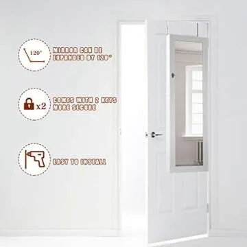 FDW Jewelry Cabinet 47.3" H Wall/Door Mounted Lockable Jewelry Armoire Organizer with Mirror With 2 Drawers 6 Shelves 43.3"×10.6" Mirror High Capacity Jewelry Organizer (White)