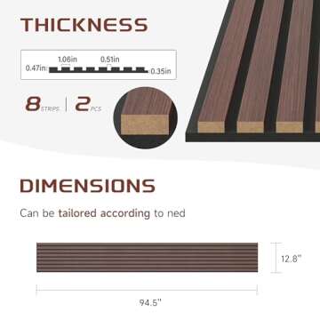 POHARE Wood Slat Wall Panels - 2 Pack Elegant Decorative Panels for Acoustic Design