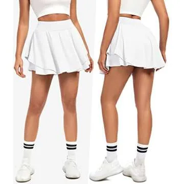 IUGA Tennis Skirt Pleated Skorts for Woman Double Ruffle Golf Skirts for Women Skort with Pockets Tummy Control Athletic Skirt White