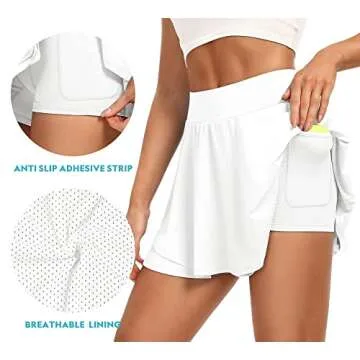 IUGA Tennis Skirt Pleated Skorts for Woman Double Ruffle Golf Skirts for Women Skort with Pockets Tummy Control Athletic Skirt White