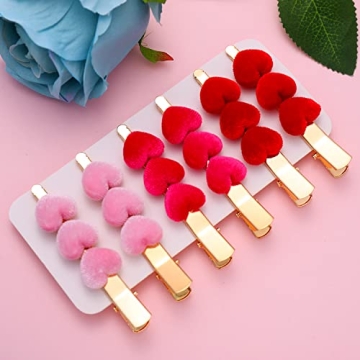 CEALXHENY Valentine’s Day Hair Clips Velvet Heart Hair Clips for Women Girls Triple Heart Hairpins Sweet Hair Barrettes Fashion Hair Accessory Holiday Gifts (Style B - Furry)