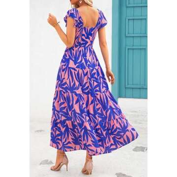 PRETTYGARDEN Women's Summer Flowy Maxi Dress Casual Cap Sleeve V Neck Smocked Beach Sundress (Print ...