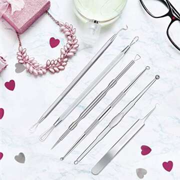 JPNK NEW Blackhead Remover Tools Comedone Extractor Acne Removal Kit for Blemish (Silver)
