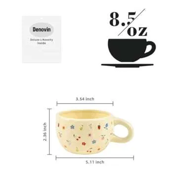 Denovin Ceramic Coffee Mug, Creative Flower Fruit Cup for Women Friends, 8.5 oz/250 ml Cute Coffee M...