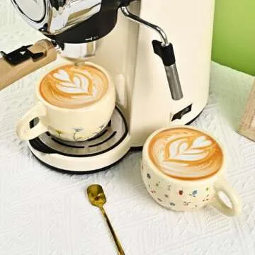 Denovin Ceramic Coffee Mug, Creative Flower Fruit Cup for Women Friends, 8.5 oz/250 ml Cute Coffee Mugs for Latte Tea Milk (Cherry and Orchid)