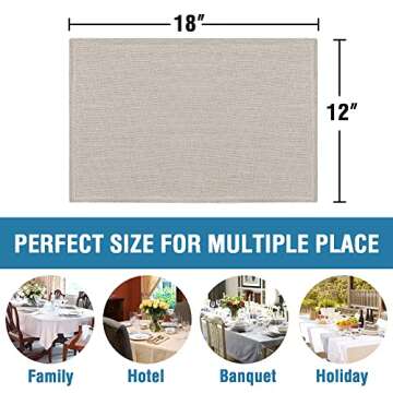 H.VERSAILTEX Linen Placemats Set of 8 Premium Solid Table Placemats for Dining Table Spill-Proof Waterproof Table Mats Heat-Resistant Kitchen Table Mats Washable, 12x18 inches, Taupe
