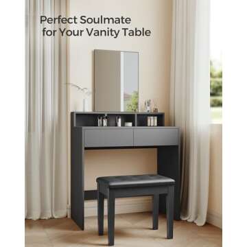 SONGMICS Piano Bench with Padded Cushion and Storage Compartment for Music Books, Vanity Stool, Tufted Wooden Piano Seat, 13.8 x 22 x 19.5 Inches, Black ULPB55H