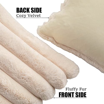 Neelvin Beige Faux Fur Striped Pillow Covers Set of 2 18x18