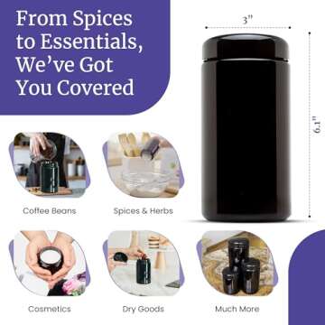 Infinity Jars Classic Black Glass Jar 500 ml (17 Fl Oz) Ultraviolet Airtight Smell Proof, Refillable Container, Screw Top Jar For Long Term Storage Coffee, Spices, Dried Goods Jar For Kitchen 3 Pack