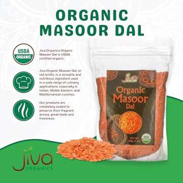 Jiva Organics Authentic Masoor Dal - Organic Split Red Lentils, Non-GMO, 2 lbs