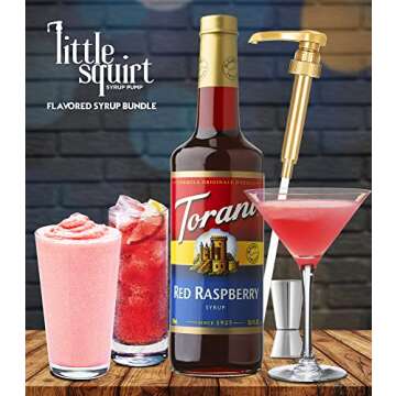 Red Raspberry Syrup for Drinks 25.4 Ounces | Torani with Little Squirt Syrup Pump
