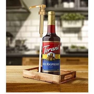 Red Raspberry Syrup for Drinks 25.4 Ounces | Torani with Little Squirt Syrup Pump