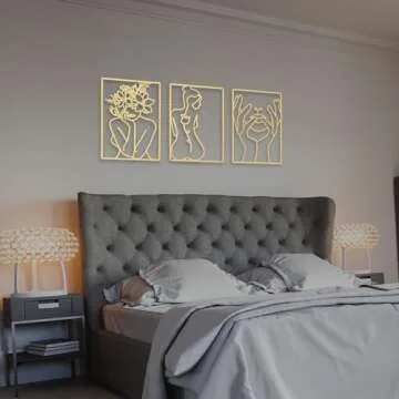 BERBERGE 3Piece Gold Wall Decor Set - Minimalist Room Metal Wall Art with 3D Hanging Design, Line Drawing of Female Body - Modern Home Decor for Bedroom, Living Room - 16-Inch Indoor Wall Art