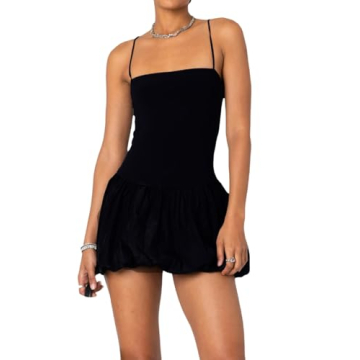 KMBANGI Women Ruched Flare Mini Dress Spaghetti Strap Short Prom Dress Sexy Backless Strappy Pleated...