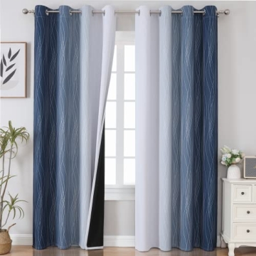Navy Blue & Grey Ombre Blackout Curtains 84in