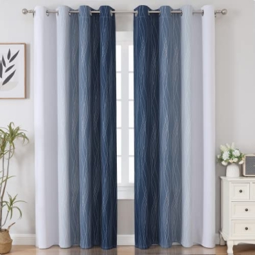 Navy Blue & Grey Ombre Blackout Curtains 84in